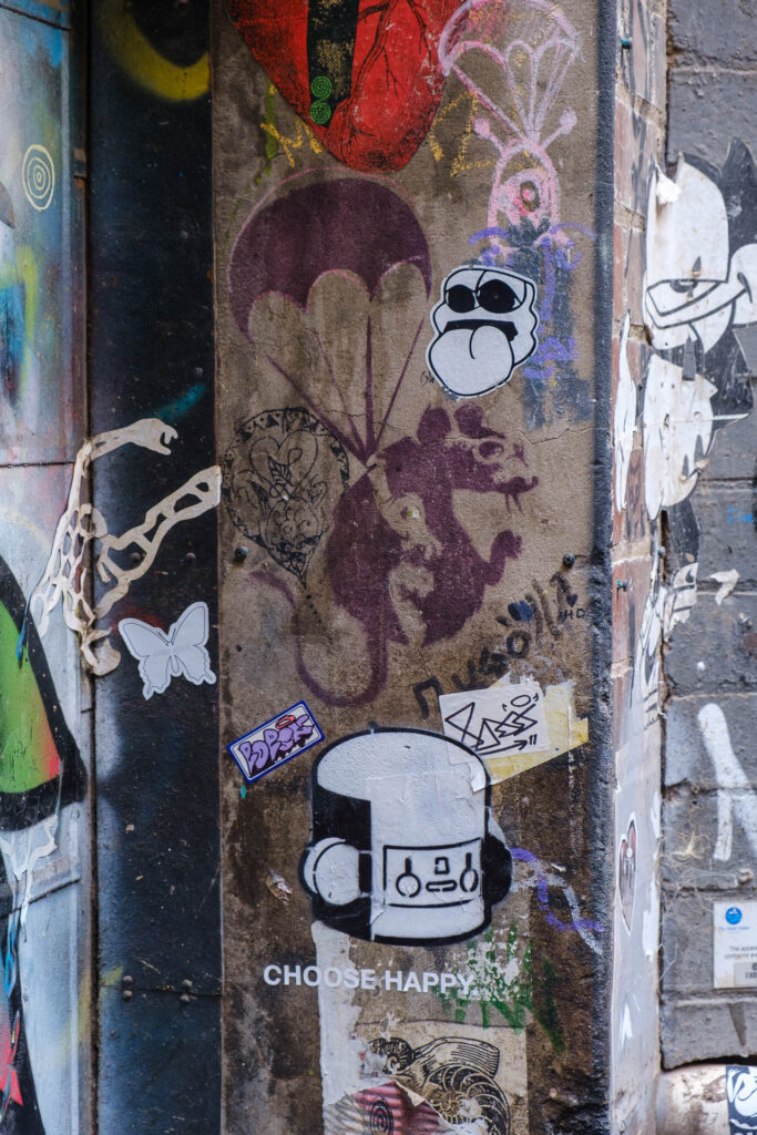A Banksy stencil down Duckboard Place.